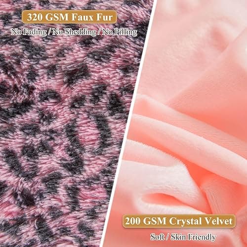 XeGe Cheetah Print Faux Fur Fluffy Pillowcases, Plush Shaggy Soft Long Pillow Covers, Fuzzy Leopard Print Pillow Cases, Furry Pillow Shams with Zipper for Bed Couch, 2 Pack(Standard, Black and Pink) thumbnail 4
