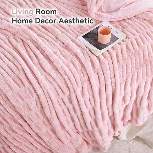 Smoofy Blush Pink Throw Blanket for Couch – Ultra Soft Cozy Plush Fluffy Blanket with Faux Rabbit Fur, Fuzzy Lightweight Fleece for Sofa, Bed & Office, Gift for Women, Home Room Decor Throw 50"x60" thumbnail 6