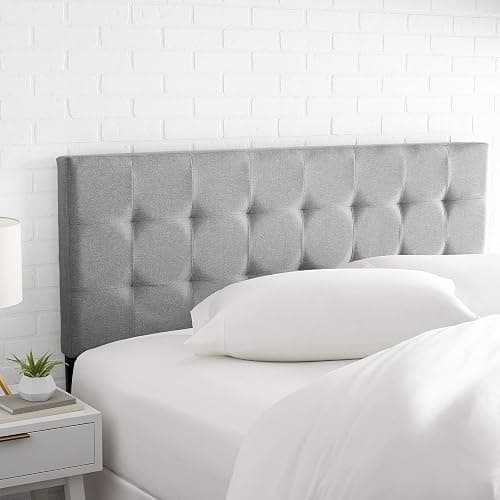 Amazon Basics Faux Linen Upholstered Tufted Headboard with Adjustable Height, King, Gray thumbnail 2