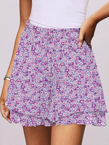 Caracilia Skorts for Women Boho Casual Beach Mini Skirts Summer Floral Ruffle Chiffon Flowy Shorts 2026 Trendy Outfits thumbnail 5