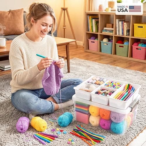 Citylife 17QT Clear Craft Organizers and Storage Box with Removable Tray | Stackable Art Supply Organizer Storage Bins with Lids for Beads, Markers, Sewing, Tools, Playdoh, Coloring Books, Made in USA thumbnail 2
