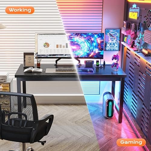 Huuger 55 x 24 inch Desk with Power Outlets & USB-C, Deeper & Thicker Desktop, Robust Metal Tubes, Computer Desk, Heavy Duty Office Desk, Work Gaming Desk for Home Office, Black thumbnail 9