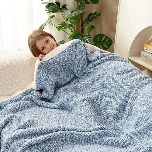 Snuggle Sac Blue Throw Blankets for Couch, Reversible Super Soft Warm Blankets Cozy Knit Blanket Fuzzy Plush Throws for Sofa, Bed, Gift, Heather Blue, 50 x 60 inches thumbnail 7