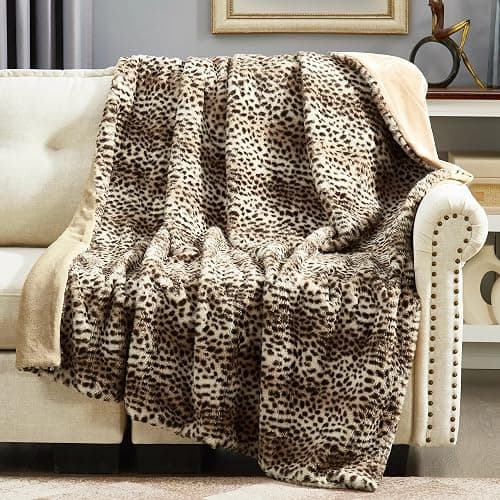 DREAMNINE Luxury Brown Cheetah Print Faux Rabbit Fur Blanket for Couch 50" x 60",Decorative Soft Thick Fluffy Leopard Furry Blankets, Warm Blankets for Winter,Animal Print Cozy Chic Fuzzy Lap Blanket - Image 1