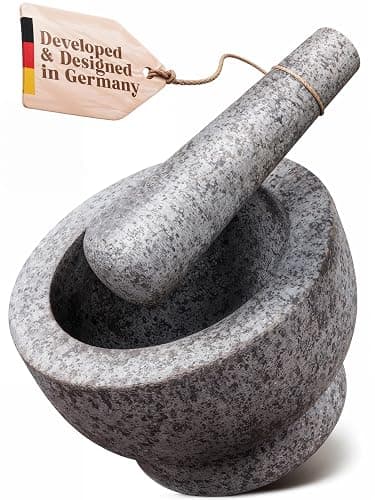 ChefSofi Mortar and Pestle Set - 6 Inch - 2 Cup Capacity - Unpolished Heavy Granite for Enhanced Performance and Organic Appearance - Included: Anti-Scratch Protector thumbnail 9