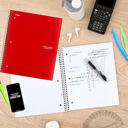 Five Star Spiral Notebook + Study App, 1 Subject, Graph Ruled Paper, 8-1/2" x 11", 100 Sheets, Fights Ink Bleed, Water Resistant Cover, Fire Red (620000D) thumbnail 2