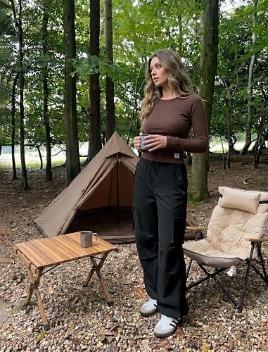 COPYLEAF Cargo Pants Women Low Waisted Parachute Pants with Pockets Loose Baggy Hiking Pants Y2K Clothes thumbnail 4