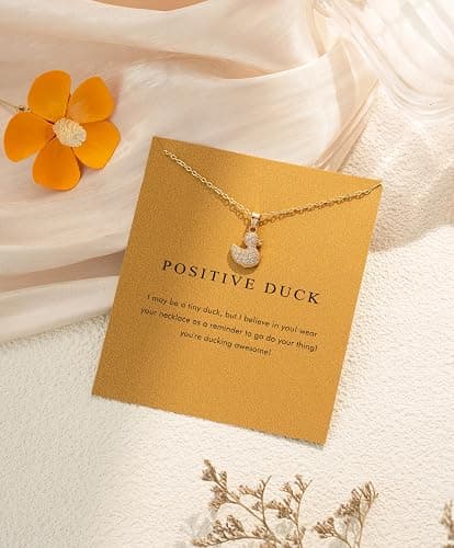 14K Gold Plated Pendant Necklace for Women, Dainty Charm Good Luck Inspirational Gifts for Her Friendship Necklace Cherry, Positive Duck, Shell Pearl Fish Beach Jewelry thumbnail 3