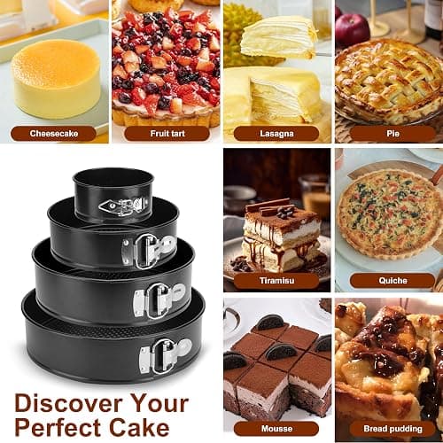 isheTao Springform Pan Set of 4, 4/7/9/10inch Cake Pan, Non-Stick Leak-Proof with Removable Bottom, Cheesecake Pan for Baking, Black thumbnail 6