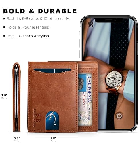 SERMAN BRANDS RFID Blocking Slim Bifold Genuine Leather Minimalist Front Pocket Wallets for Men with Money Clip Thin Gift thumbnail 5