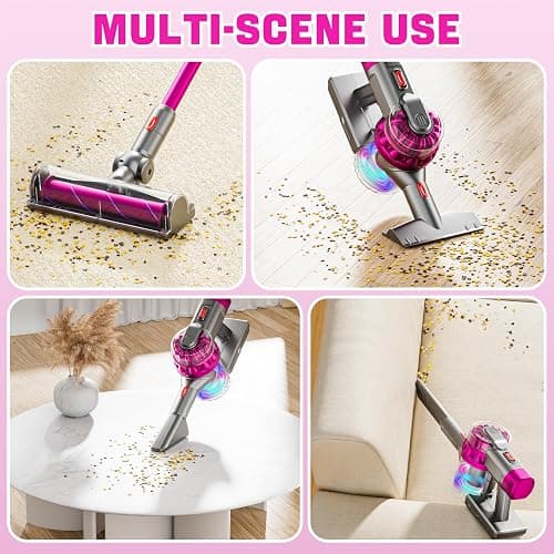 BLAXTEM 4-in-1 Kids Toy Vacuum that Works with Suction, Electric Toy Toddler Vacuum Cleaner for Children Girls & Boys, Toddlers Toys Cleaning Set for Pretend Play (Rose Red) thumbnail 6
