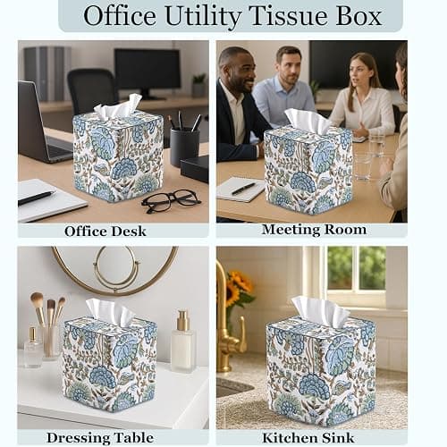Ridhi Asparagus Green Block Print Tissue Box Cover Handmade Cotton Fabric Decorative Square Napkin Holder for Home Bedroom Living Room Bathroom Vanity Countertop Car Night Stands Office Kitchen thumbnail 5