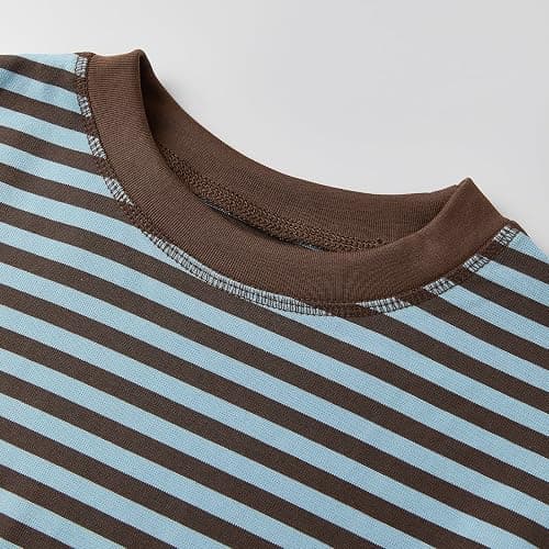Striped Bloom Long Sleeve Shirt for Women Boxy Tee Top Streetwear | Y2k Oversized Crewneck Stripes Baggy T Shirts Stripe Cropped Drop Shoulder Sweater Sweatshirt Fairy Grunge Crop Tops thumbnail 3