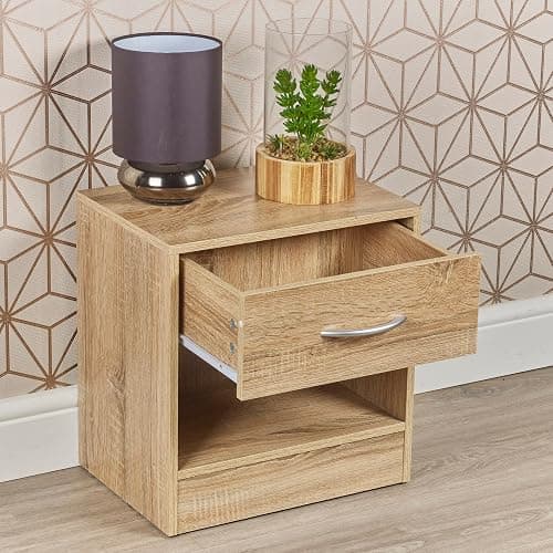 URBNLIVING 1 Drawer Compact Wooden Bedroom Bedside Cabinet Furniture Nightstand Side Table (Anthracite Oak) thumbnail 4
