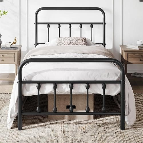 Yaheetech Classic Metal Platform Bed Frame Mattress Foundation with Victorian Style Iron-Art Headboard/Footboard/Under Bed Storage/No Box Spring Needed/Twin Size Black - Image 1