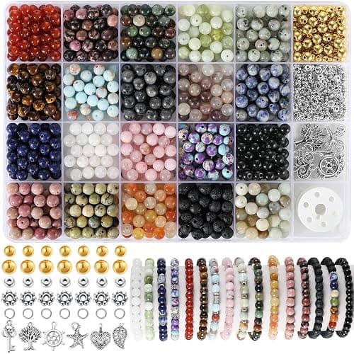Zefy 996 Pcs 6mm Natural Stone Beads, Round Crystal Bead Genuine Real Stones, Gemstone Beads Kit with Spacer Bead Charms for Bracelets Jewelry Making (20 Colors) - Image 1