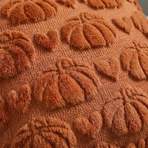 AVOIN colorlife Fall Pumpkin Heart Caramel Throw Pillow Covers, 18 x 18 Inch Autumn Thanksgiving Harvest Soft Plush Faux Fur Jacquard Cushion Case Decoration for Sofa Set of 2 thumbnail 6