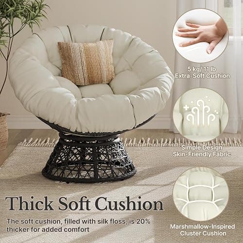 Yaheetech Indoor Papasan Chairs with Thick Tufted Cushions and Frame, Swivel Wicker Ergonomic Lounge Reading Chairs for Living Room/Bedroom, Beige thumbnail 5