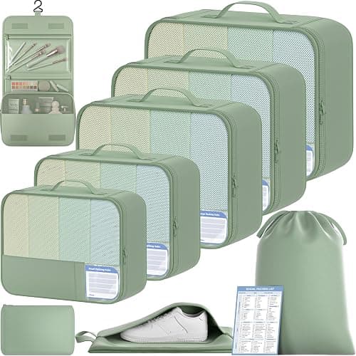BAGAIL 9 Set Packing Cubes with Packing List Luggage Packing Organizers for Travel Accessories (Matcha Green) - Image 1