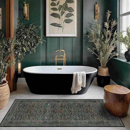 Dark Green 2'6" x 8' Runners for Hallways Non Slip, Extra Long Floor Runner for Kitchen, Entryway Indoor, Washable Rubber Backing Stain Resistant - Vintage Floral Décor thumbnail 5