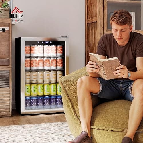 HOMCOM 160 Can Beverage Refrigerator Cooler with Double-Layer Glass Door, 4.4 Cu.Ft. Under Counter Freestanding Beverage Fridge with Adjustable Shelves for Beer Soda Drink Bar Wine thumbnail 2