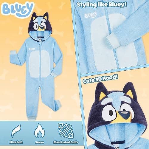 Bluey Fleece Jumpsuit for Boys Toddlers Hooded Romper Fleece Pajamas Boys Gifts thumbnail 4