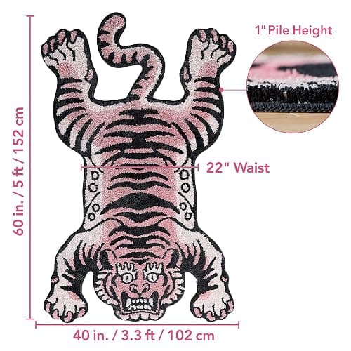 5x3.3 ft Tibetan Tiger Area Rug Tufted High Pile XLarge Indoor Machine Washable Carpet with Nonslip TPR Backing - Bedroom, Bathroom, Living & Dining Room Home Décor, Pink thumbnail 2