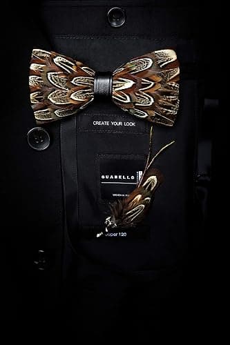 RBOCOTT Handmade Feather Pre-tied Bow tie and Brooch Sets for Men thumbnail 4