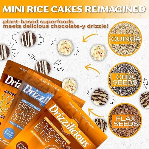 Drizzilicious Mini Rice Cakes Variety Pack - Rice Crisps, Healthy Snack for Adults and Kids, Flavored Rice Cakes, Vegan, Gluten Free, Allergen Free, Only 90 Calories Per Bag - 0.74 oz (Pack of 12) thumbnail 4