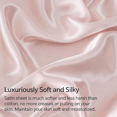 BEDELITE Satin Fitted Sheet & Pillowcases Set, Full Size, Pink, 3 Pieces | Luxury Soft Silk-Like Fitted Sheet Set, 15 Inch Deep Pocket, Elegant Smooth and Reduces Friction, Gentle on Hair and Skin thumbnail 3