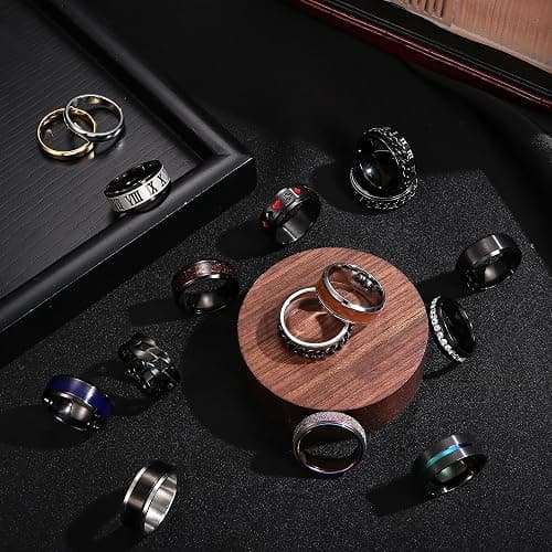 Besteel 16Pcs Stainless Steel Fidget Rings for Men Women Stress Anxiety Relief Rings Black Cool Chain Band Spinner Rings Set for Wedding Promise Mens Rings Pack thumbnail 7
