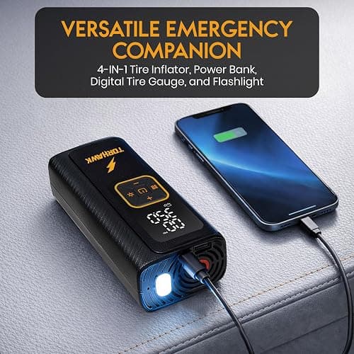 Portable Tire Inflator Air Compressor for Car Tires, Dual Cylinder, Cordless Air Pump for Car, Truck, SUV, 160 PSI, Dual Power, 7500mAh Battery, 12V DC, LED Light & Auto Shut-Off thumbnail 5
