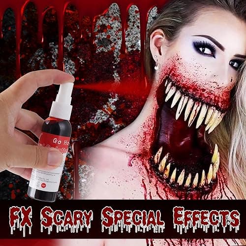 Go Ho Blood Splatter Fake Blood Washable(2.1 oz),Halloween Fake Blood Spray Eye Blood Drops Body Paint,Fake Blood for Clothes and Zombie Monster Vampire Clown Costume Cosplay Makeup,1PC thumbnail 3