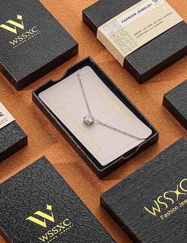 Wssxc Plated Crystal Solitaire 1.5 Carat (7mm) Cubic Zirconia Dainty Choker Necklace | Gold Necklaces for Women thumbnail 6