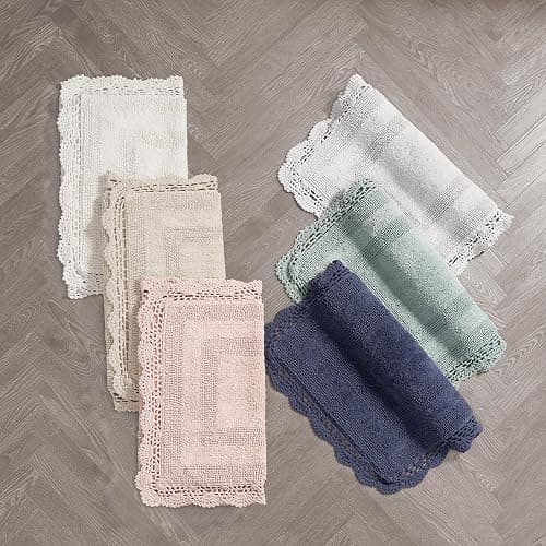 Laura Ashley Absorbent Bath Mat Reversible Crochet Soft and Plush Bathroom Mat 100% Cotton 24x40 Bath Rug, White thumbnail 8