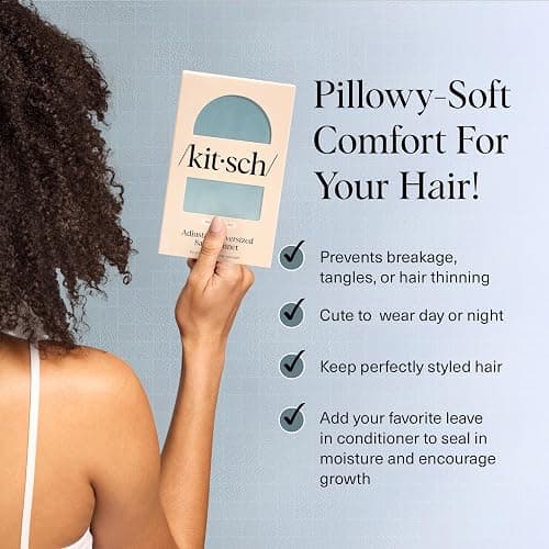 Kitsch XL Satin Bonnet for Sleeping - Softer Than Silk Hair Bonnet for Women - Secure Fit, Adjustable Night Cap for Curly & Textured Hair - Prevents Breakage, Tangles & Thinning- Haze Blue thumbnail 2
