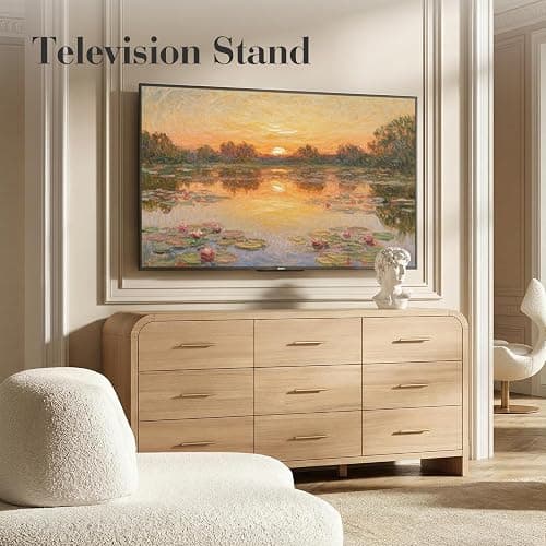 EliteSet Curved 9-Drawer Dresser for Bedroom, 63" Wide Modern Chest of Drawers, Vanity Desk TV Stand for Living Room, Closet Storage Drawers Organizer Furniture, Nursery, Hallway, Gray Oak thumbnail 5