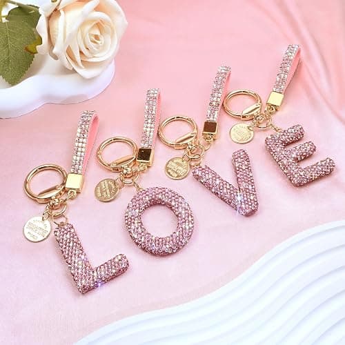 JINGUAZI Bling Initial Letter Keychain Bag Charms for Women | Sparkly cute lanyard accessories for handbags, purses, backpacks, car key small gifts for women thumbnail 5