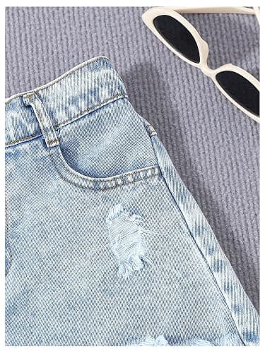 GORGLITTER Girl's Jean Shorts Cute Summer Trendy Fashion Ripped Denim Shorts High Waist Straight Leg Clothes Jorts thumbnail 5