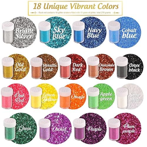 LEOBRO Glitter, 18 Pack Fine Glitter, Craft Glitter Powder Shake Jar, Multi Assorted Set Extra Fine Glitter for Resin Art Crafts Tumbler Scrapbook Jewelry Making, Body Face Hair Glitter, 15g/ Bottle, thumbnail 4