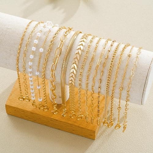 16 PCS Gold Bracelets for Women, Dainty Bracelets Set for Women Trendy, Gold Stackable Cuban Link Paperclip Chain Bracelet Pack Jewelry Gifts for Women thumbnail 6