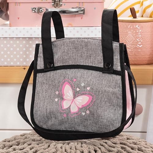 Bayer: Xeo Twin Pram - Butterfly Grey & Pink - Matching Handbag, Adjustable Handle, for Dolls Up to 20" thumbnail 4