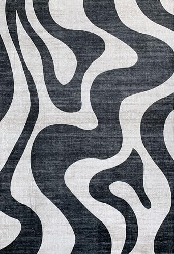 Rug Branch Elliot 7' x 10' (6'7" x 9'6") Black/White Abstract Wave Area Rug, Contemporary, Medium Pile, Stain-Resistant Carpet - Living Room, Bedroom, Dining Room, and Kitchen thumbnail 2