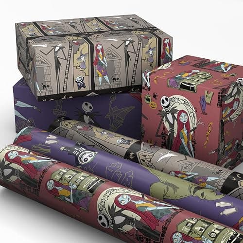 Hallmark Nightmare Before Christmas Wrapping Paper Mini Rolls, 3-Pack (Jack Skellington, Sally, Zero on Pink, Purple, Black) for Birthdays, Valentine's Day, Halloween, Any Occasion - 45 Sq. Ft. Total - Image 1