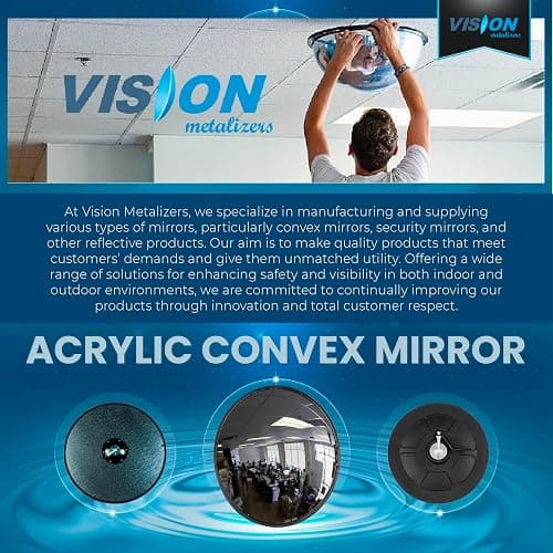 12” Acrylic Convex Mirror, Round Indoor Security Mirror for the Garage Blind Spot, Store Safety, Warehouse Side View, and More, Wall Mirror for Personal or Office Use - Vision Metalizers,Black thumbnail 5