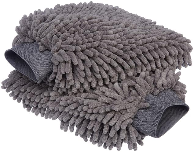 Amazon Basics Absorbent Microfiber Car Wash Drying Mitts, 2 Pack, Gray, 10.44" L x 9.06" W thumbnail 2