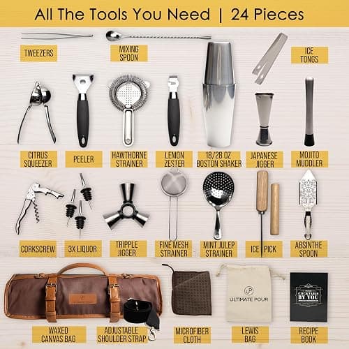 Professional Bartender Kit Travel Bag with Cocktail Shaker Set | Portable Bartending Mixology Bar Set with 18/28 oz Boston Shaker | Pro Bar Tools Perfect for Home, Bar, Parties, Beach, BBQ | 24 Pcs thumbnail 6
