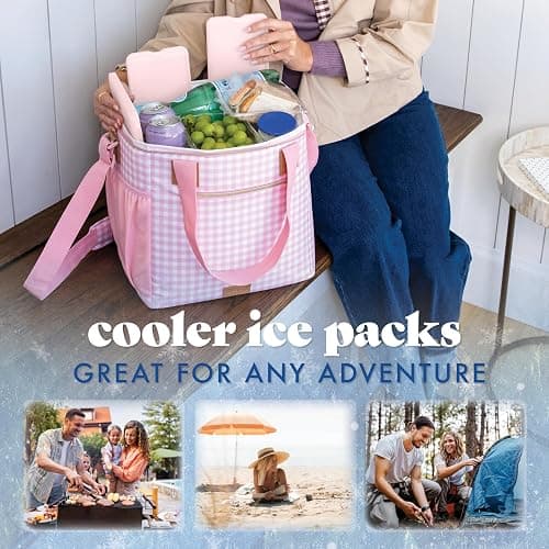 Cool Coolers by Fit & Fresh XL Slim Ice Packs, Quick Freeze Reusable Ice Packs for Lunch Boxes & Coolers, Long-Lasting, Space Saving Cooler Ice Packs, Light Pink, 4Pk thumbnail 11