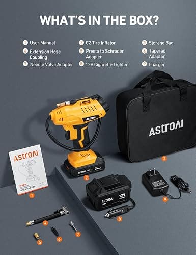 AstroAI Cordless Tire Inflator Air Compressor 20V Rechargeable Battery Powered 160PSI Portable Air Pump with 12V Car Power Adapter Digital Pressure Gauge for Cars Motorcycles JY16P160-18（C2）Yellow thumbnail 8