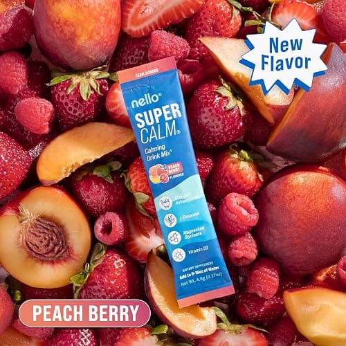 Nello Supercalm Drink Mix - Ashwagandha KSM 66, Magnesium Glycinate & L-Theanine Supplement - Ashwagandha Root Extract - Focus and Relaxation Support (20 Travel Packets) - Peach Berry thumbnail 2